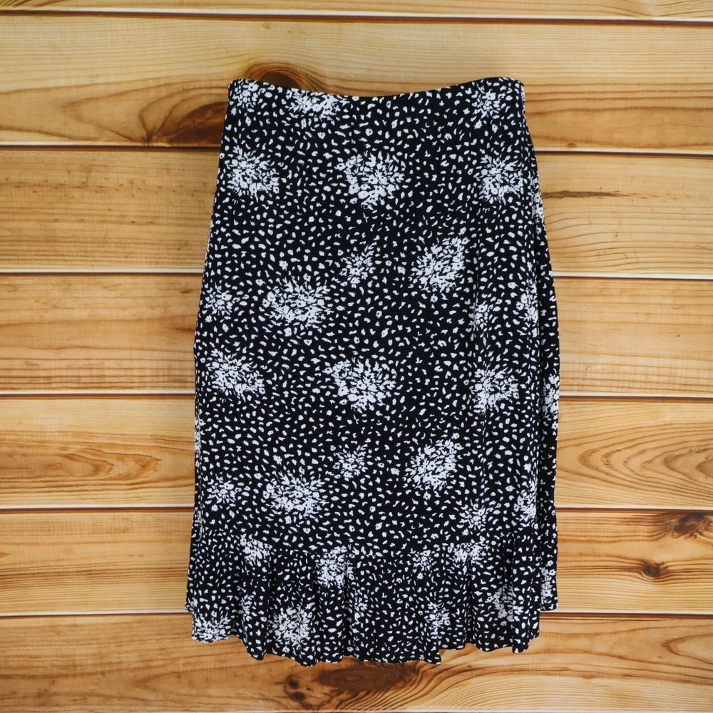 Knox Rose Wrap Skirt Womens L Black Geometric Stretch Waist Asymmetrical Hemline - Picture 2 of 7